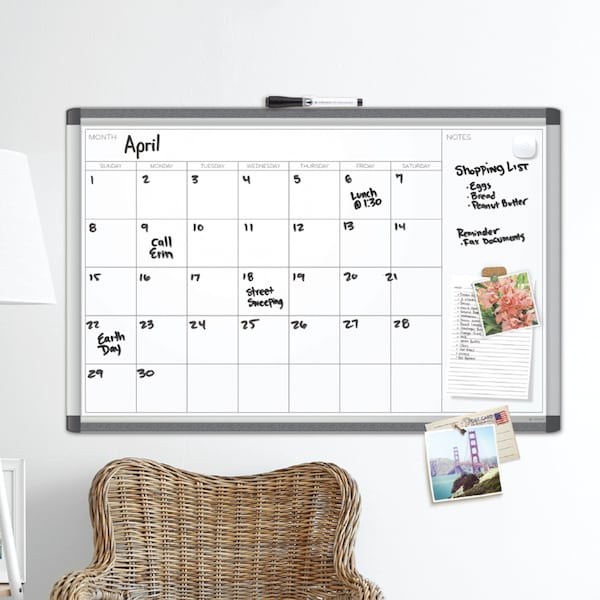 PINIT Magnetic Dry Erase Undated One Month Calendar, 36 X 24, White